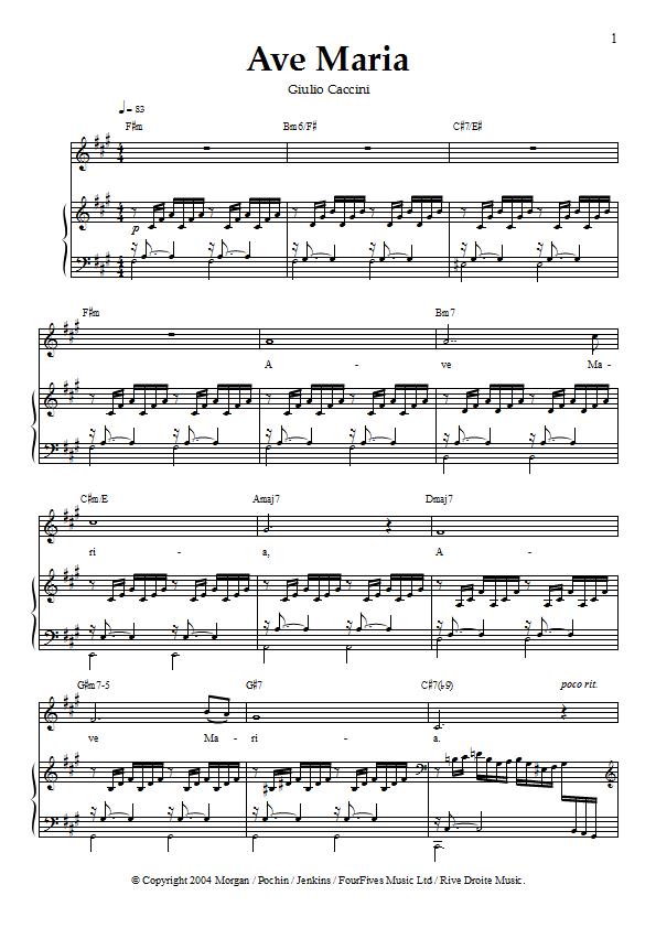 Katherine Jenkins - Ave Maria (by Giulio Caccini) Piano / Vocal Sheet Music : Sample Image for Australia