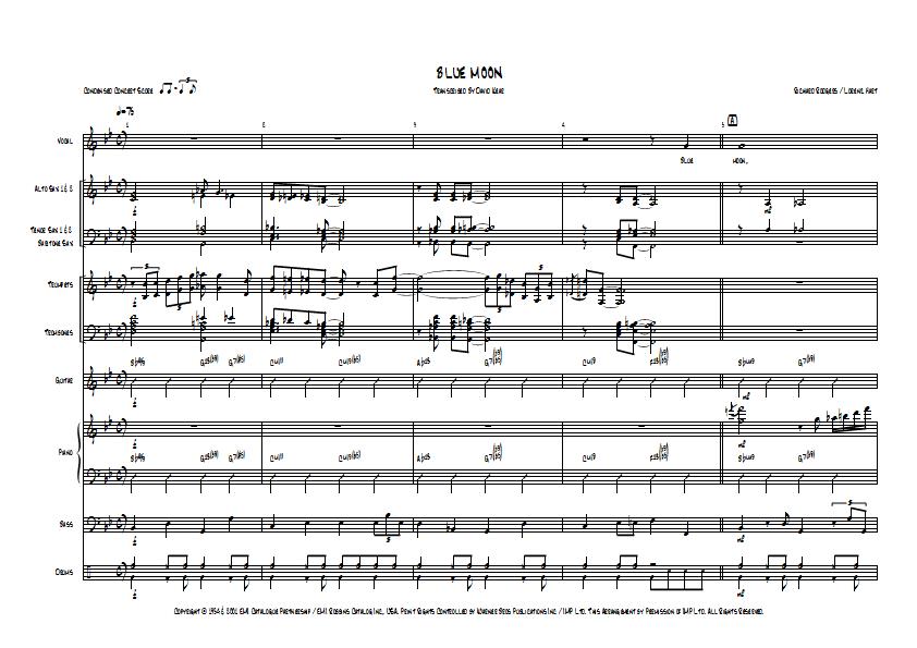 Cybill Shepherd - Blue Moon Sheet Music - Big Band Arrangement / Chart : Sample Image for Australia