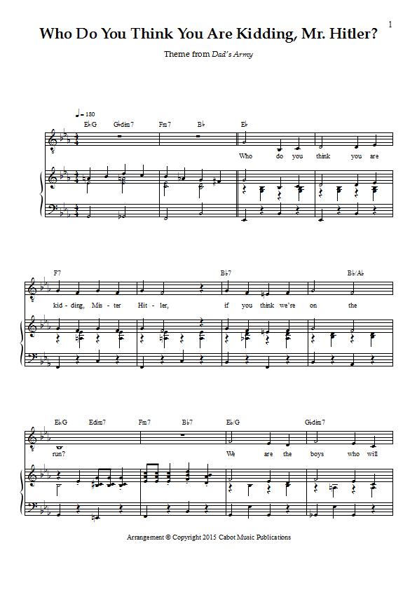 Bud Flanagan - Theme from Dad's Army (Who Do You Think You Are Kidding, Mr Hitler?) Piano / Vocal Sheet Music : Sample Image for Australia