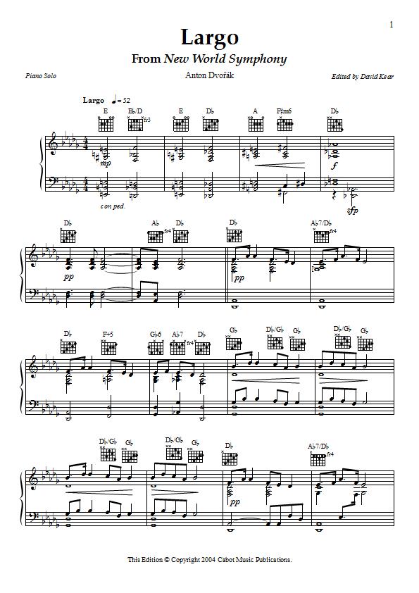 Dvorak - Largo From New World Symphony Piano Sheet Music - Sample Image for Australia