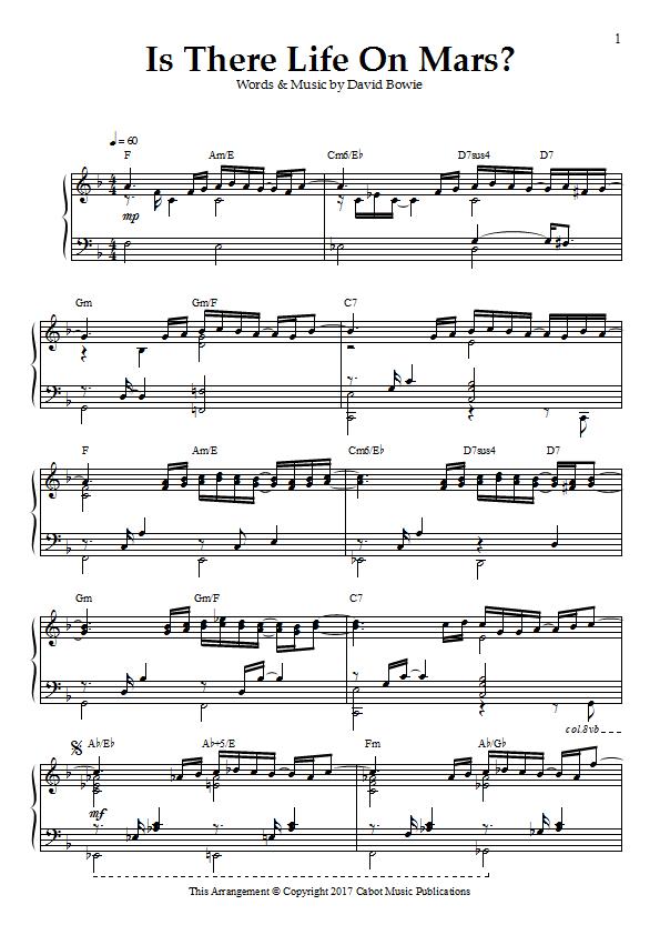 David Bowie - Is There Life On Mars? Piano Sheet Music : Sample Image for Australia