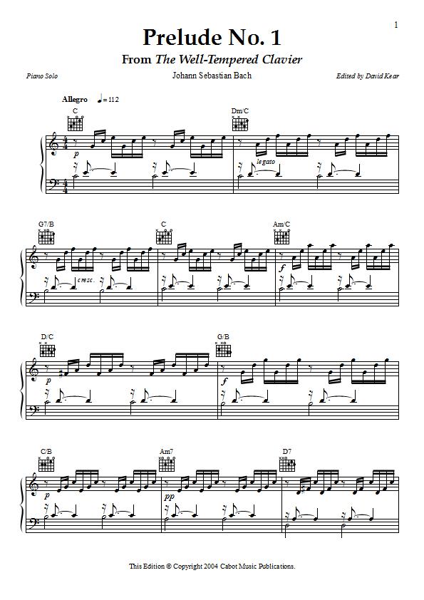 Bach - Prelude No. 1 From The Well-Tempered Clavier Piano Sheet Music - Sample Image for Canada