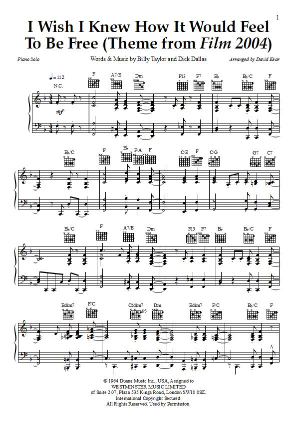 Billy Taylor - I Wish I Knew How It Would Feel To Be Free Piano Sheet Music : Sample Image for Ireland