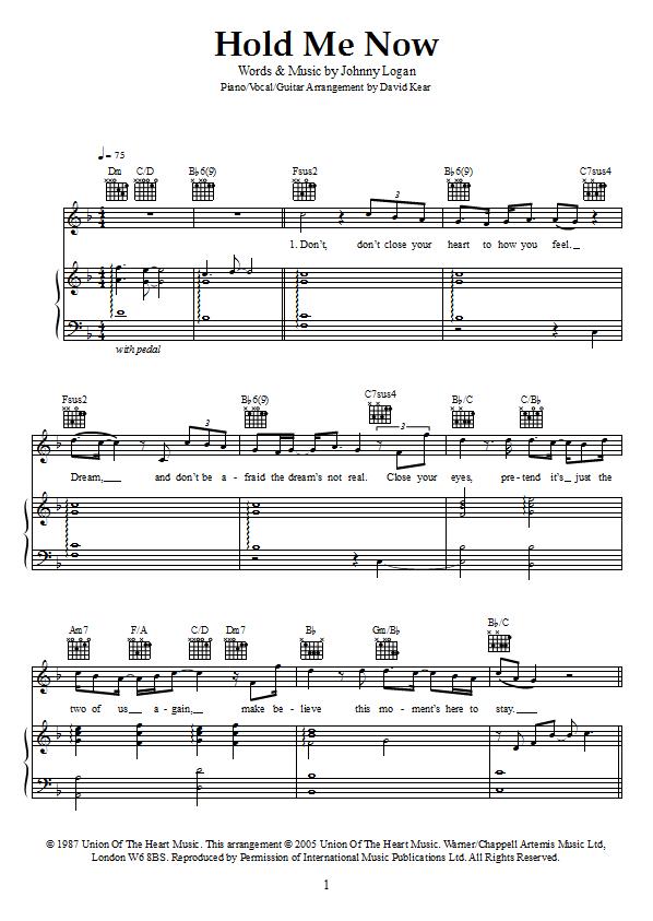 Johnny Logan - Hold Me Now Piano / Vocal Sheet Music : Sample Image for Ireland