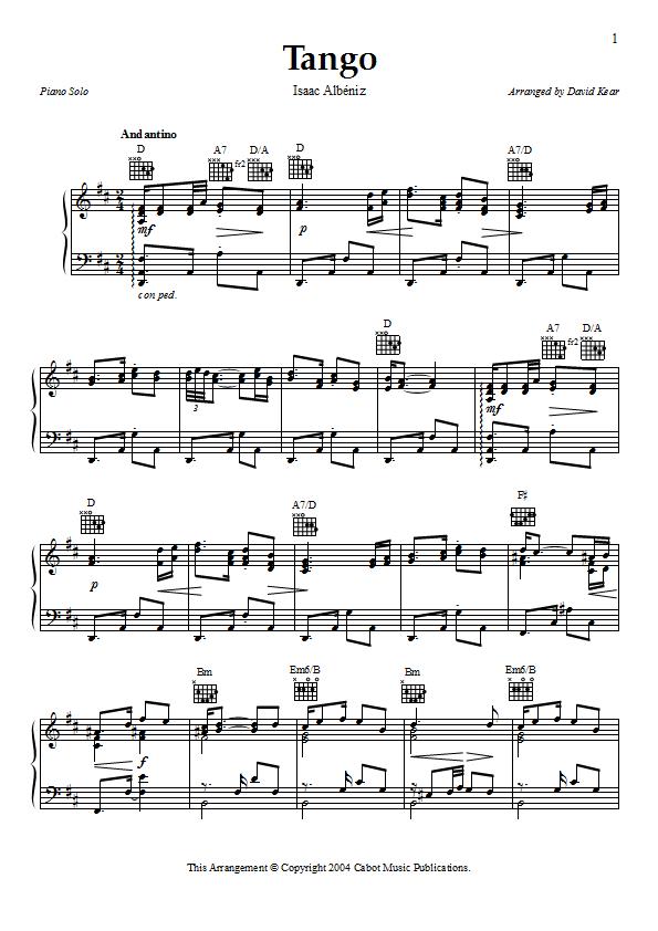 Albeniz - Tango Piano Sheet Music - Sample Image for Ireland