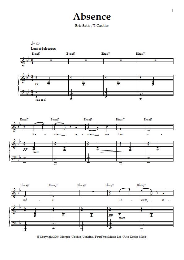 Katherine Jenkins - Absence (Gymnopedie No. 1) Piano / Vocal Sheet Music : Sample Image for New Zealand