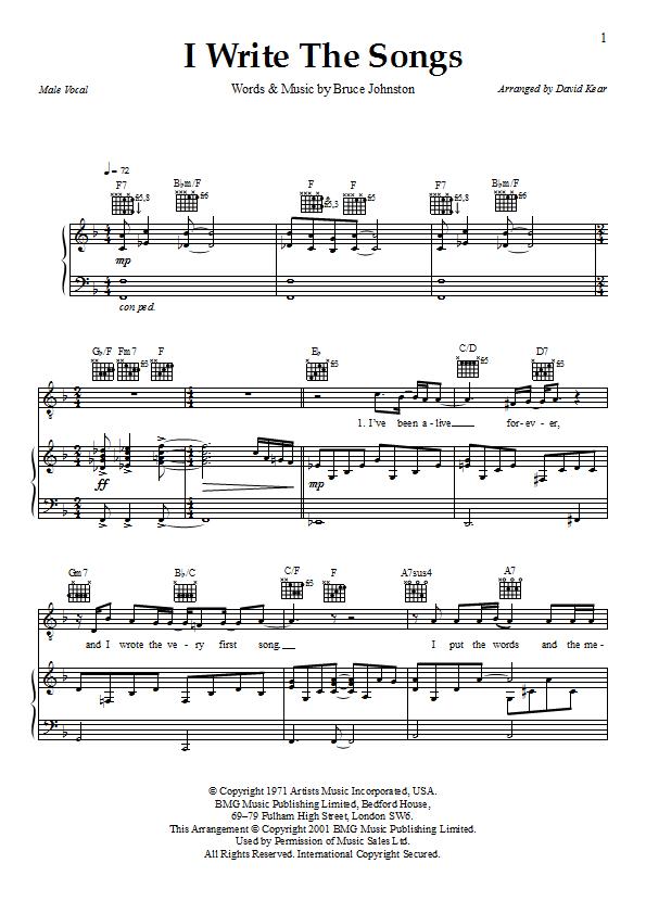 Barry Manilow - I Write The Songs Piano / Vocal Sheet Music : Sample Image for New Zealand