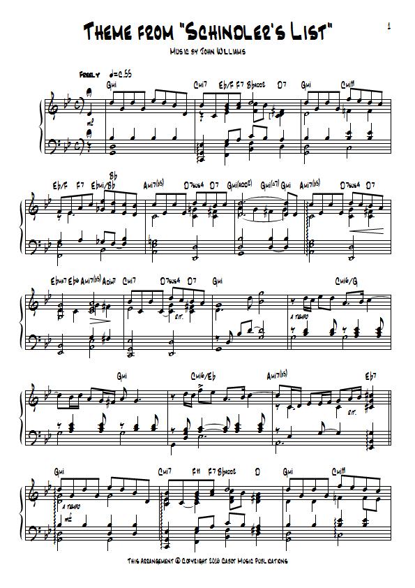 John Williams - Theme from Schindler's List Piano Sheet Music : Sample Image for New Zealand