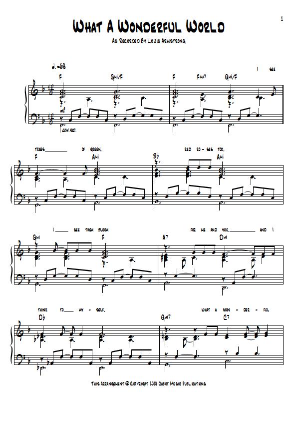 Louis Armstrong - What A Wonderful World Piano Sheet Music : Sample Image for New Zealand