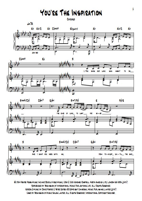 Peter Cetera / Chicago - You're The Inspiration Piano / Vocal Sheet Music : Sample Image for America